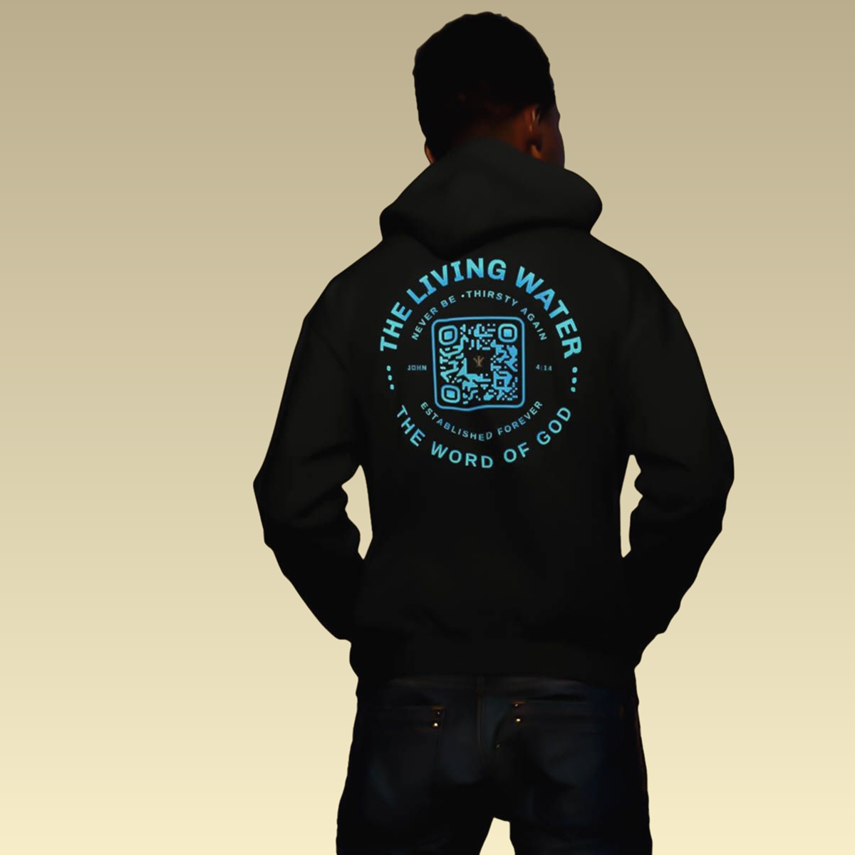 John 4:14 - Never Thirst QR-Coded Hoodie