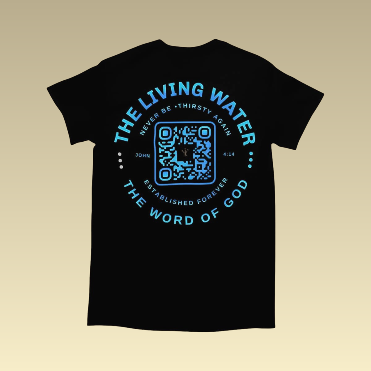 John 4:14 - Never Thirst QR-Coded Tee