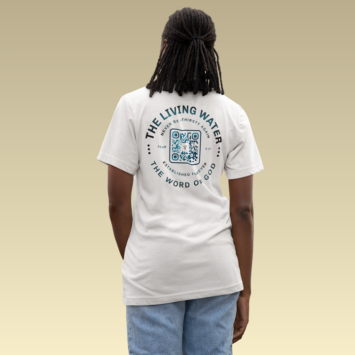 John 4:14 - Never Thirst QR-Coded Tee